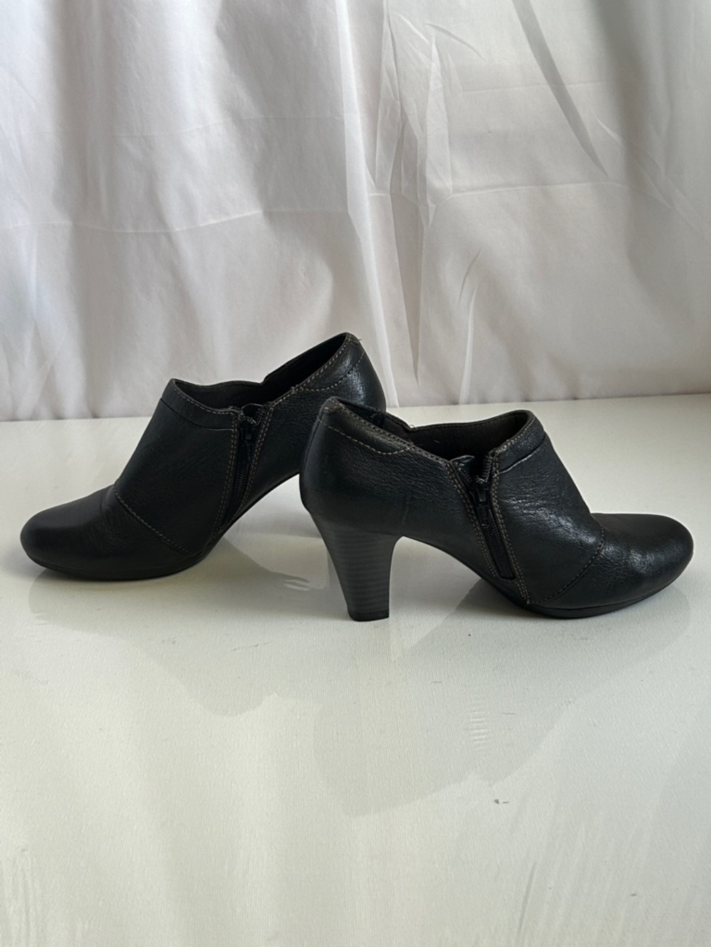 Clarks Black Leather Heeled Zip Ankle Booties